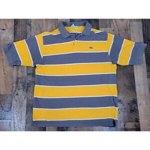 Lacoste Mens 3X Yellow Gray Grey Striped Rugby Style Short‎ Sleeve Casual Polo